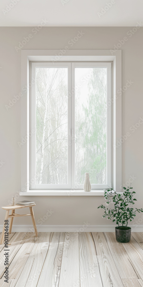 Fototapeta premium Elegant interiors composition with minimal furniture and natural window lighting. Interiors design luxury image.