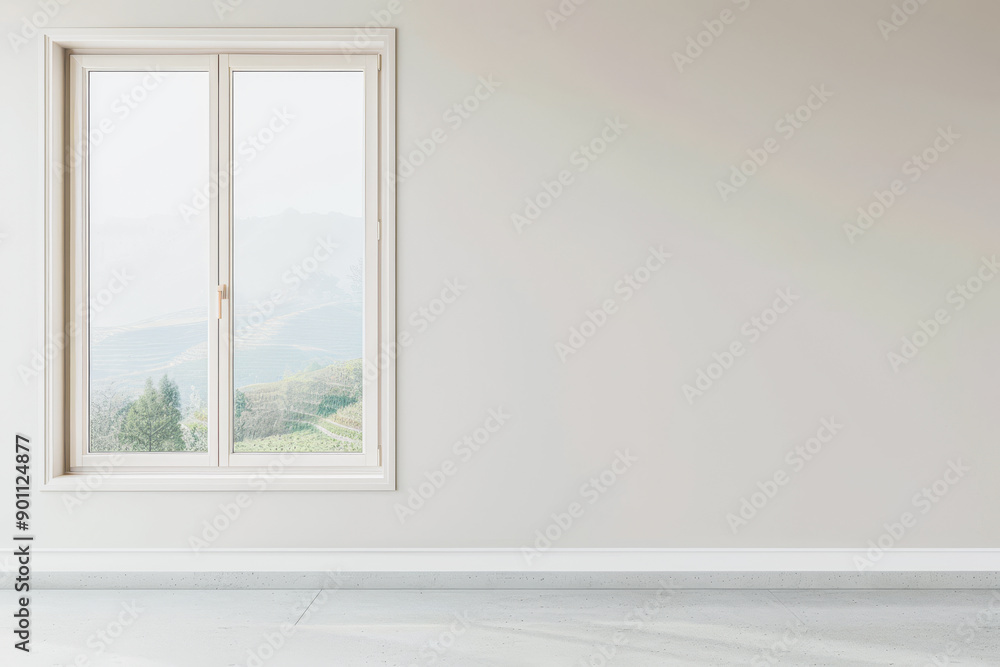 Fototapeta premium Elegant interiors composition with minimal furniture and natural window lighting. Interiors design luxury image.