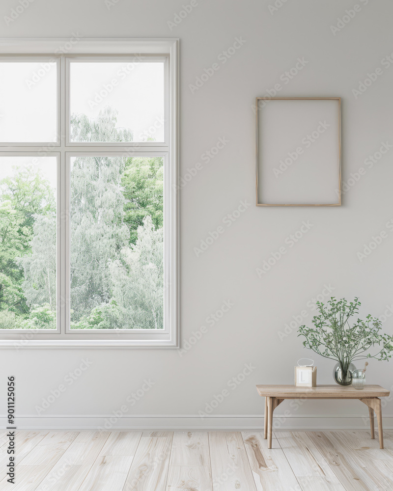Fototapeta premium Elegant interiors composition with minimal furniture and natural window lighting. Interiors design luxury image.