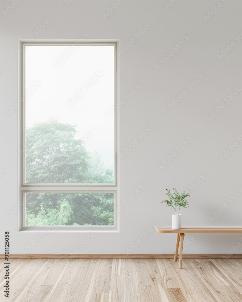 Fototapeta premium Elegant interiors composition with minimal furniture and natural window lighting. Interiors design luxury image.