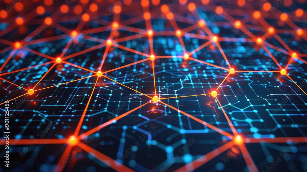 Network connection lines with bright nodes Network connection lines with bright nodes