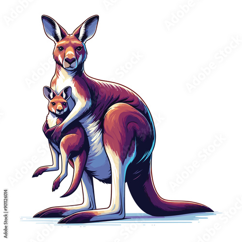 mom kangaroo with baby kangaroo on her chest vector