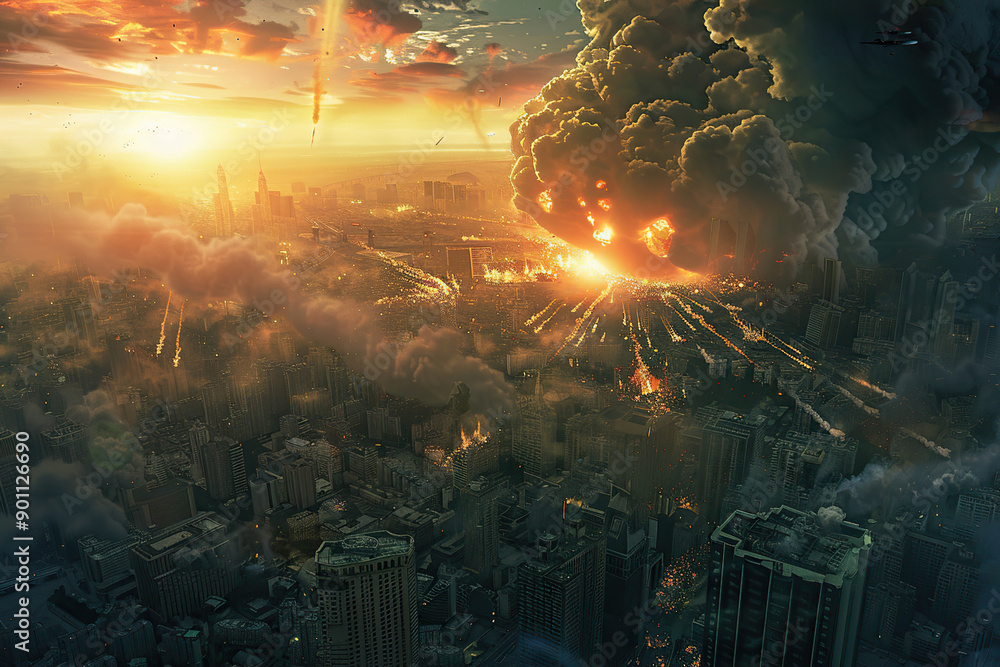 Fototapeta premium Generative ai on theme of scary nuclear explosion in outdoor, mushroom cloud of nuclear weapons