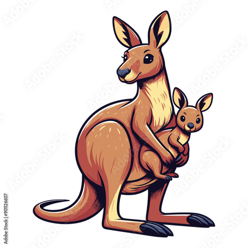 mom kangaroo with baby kangaroo on her chest vector