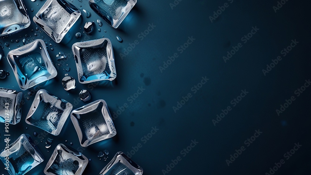 Fototapeta premium Ice Cube Crystal Blue Background - Empty Product Display for Frozen Food or Beverage Presentation. Made with Generative AI Technology