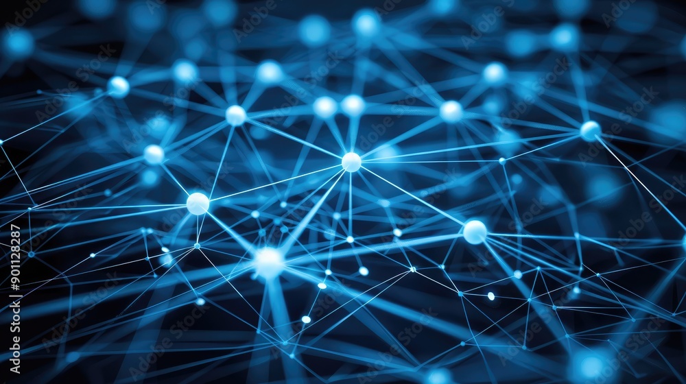 Network connection lines with bright nodes Network connection lines with bright nodes