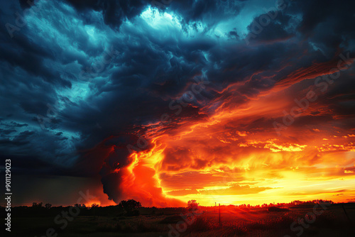 Generative ai on theme of scary huge hurricane fire tornado, apocalyptic dramatic background © oleg525