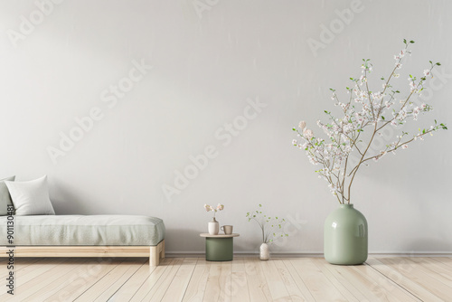 Wallpaper Mural Minimalist living room interiors design with minimal elements and Japanese inspiration. Oriental Real Estate minimal composition. Torontodigital.ca