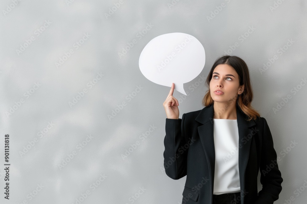 Businesswoman Holding Blank Speech Bubble Concept Businesswoman Holding Blank Speech Bubble Concept