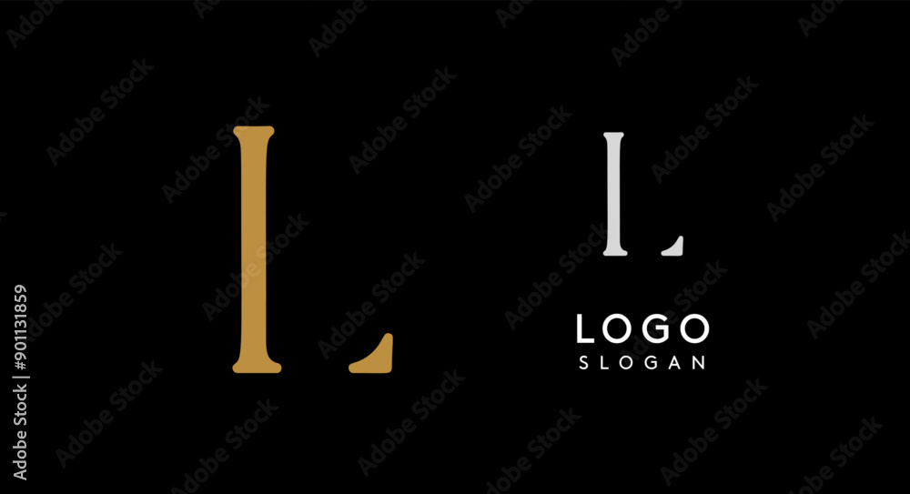 Minimalist logo design with letter L in gold on black background for luxury brand, beauty and fashion, premium corporate identity, and cutting-edge innovative futuristic projects. Vector illustration. Minimalist logo design with letter L in gold on black background for luxury brand, beauty and fashion, premium corporate identity, and cutting-edge innovative futuristic projects. Vector illustration.