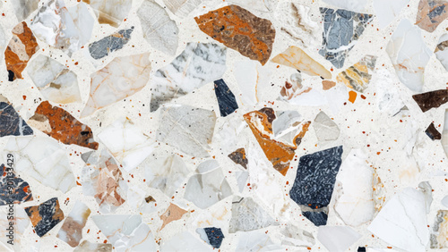 white terrazzo flooring texture background. Natural White marble texture for skin tile wallpaper luxurious background, terrazzo floor tile on cement surface