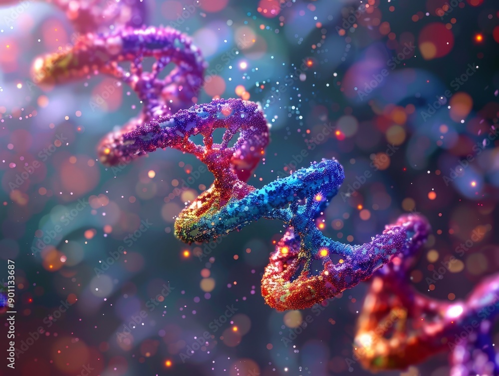 Vibrant Detailed View of DNA Double Helix in a Mesmerizing Spectrum of Colors Vibrant Detailed View of DNA Double Helix in a Mesmerizing Spectrum of Colors