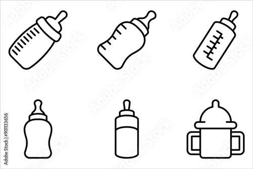 Baby bottle icon set. baby pacifier for mobile concept and web design on white background. color editable