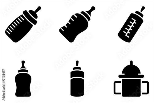 Baby bottle icon set. baby pacifier for mobile concept and web design on white background. color editable