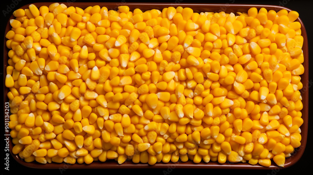 Fototapeta premium A tray of bright yellow corn kernels.