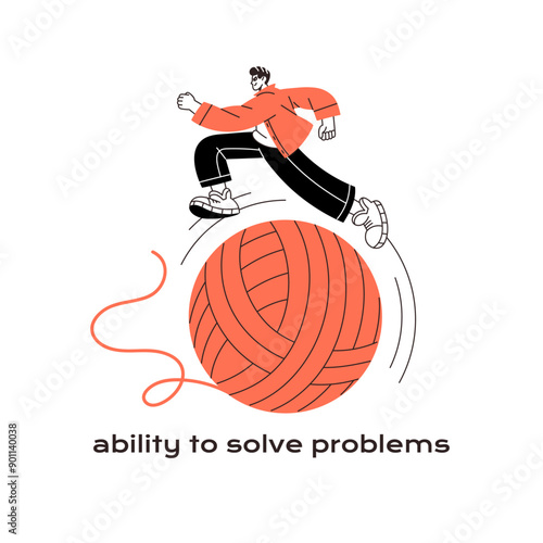 Ability to solve problems concept. Determined employee with aspiration rushes to success. Office worker with skill to challenge obstacles. Flat isolated outline vector illustration on white background