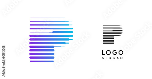 Heavy futuristic tech-inspired letter P, dynamic gradient logo, bold space letter for impactful modern branding, innovative logo, contemporary design, cutting-edge typography. Vector monogram