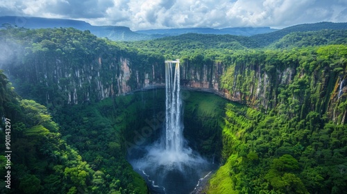 Fototapeta Naklejka Na Ścianę i Meble -  Kaieteur Falls (Guyana): One of the tallest single-drop waterfalls in the world, located in the heart of the Amazon rainforest, offering unspoiled and powerful natural beauty