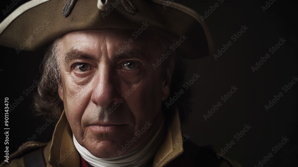 Portrait of a Revolutionary War officer, his confident expression and military regalia embodying the fight for independence and the birth of a new nation Portrait of a Revolutionary War officer, his confident expression and military regalia embodying the fight for independence and the birth of a new nation