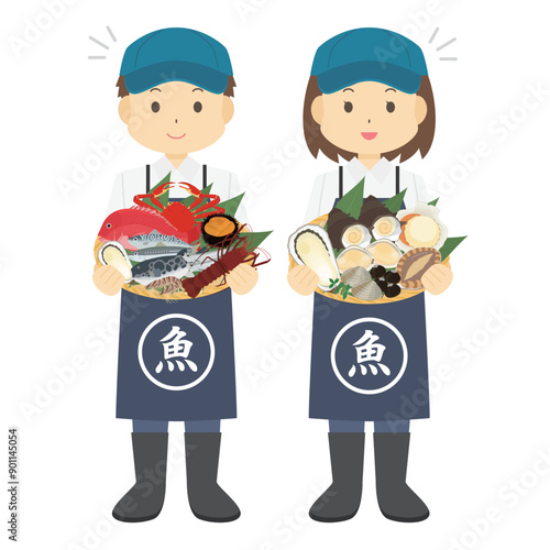 魚屋の店員のイラスト