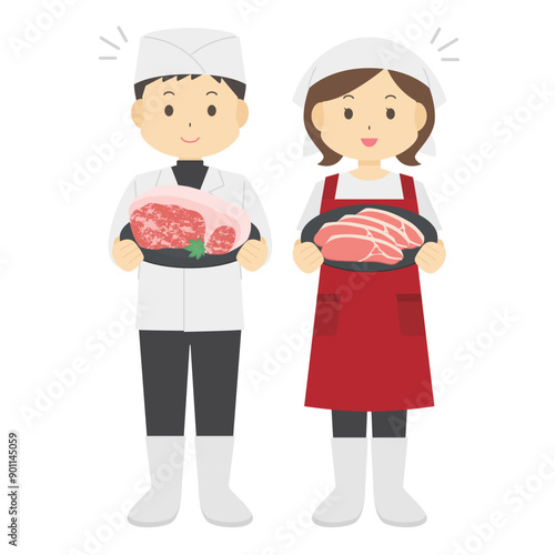 肉屋の店員のイラスト