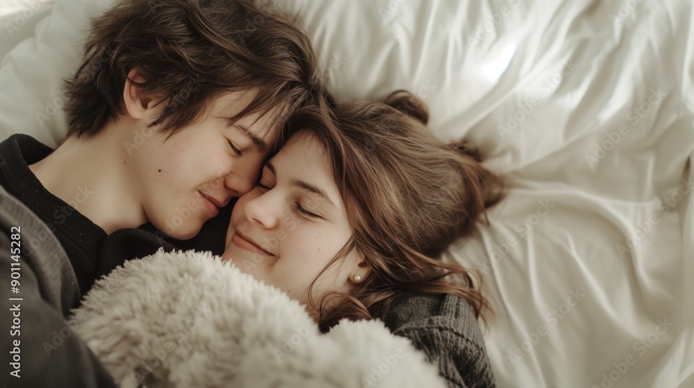 Deeply connected couple, husband and wife, 30 years old, bright image, 8k, cozy white background, caption of a very intimate moment Deeply connected couple, husband and wife, 30 years old, bright image, 8k, cozy white background, caption of a very intimate moment