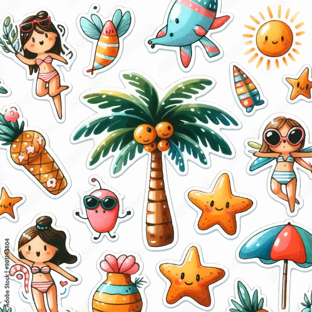 Sunny Day with Palms and Kids fun summer stickers Sunny Day with Palms and Kids fun summer stickers