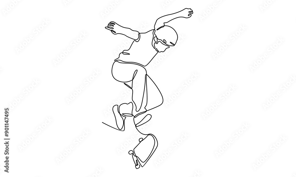 continuous line art of skateboarder riding skate vector illustration continuous line art of skateboarder riding skate vector illustration