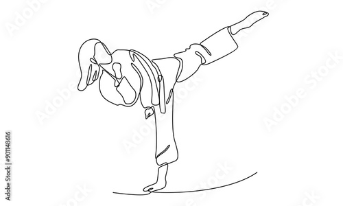 continuous line art of female karate illustration