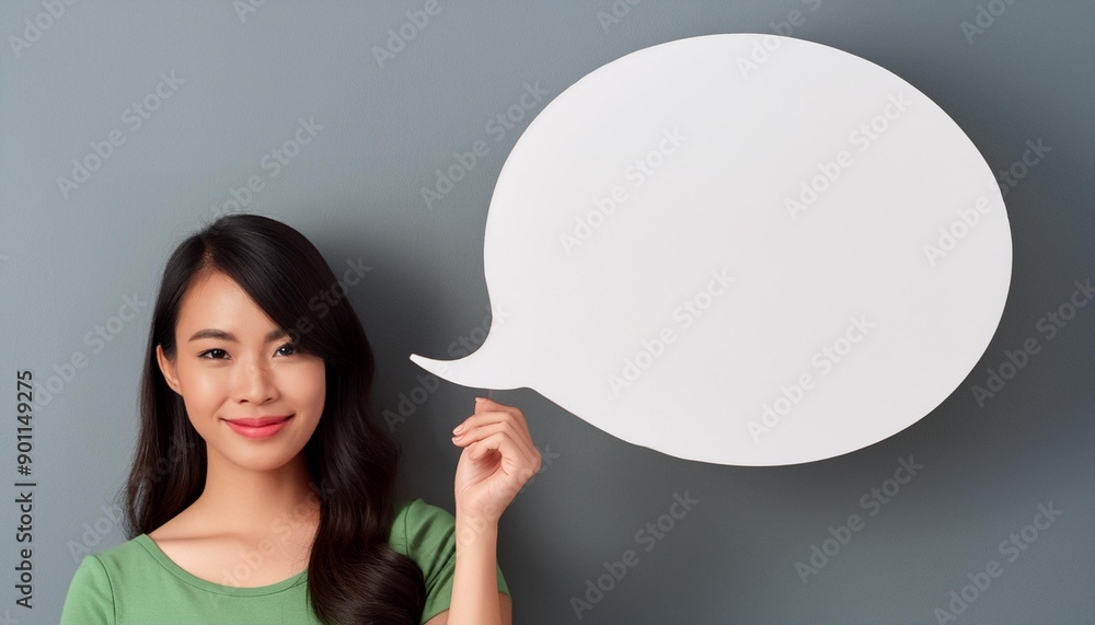 Smiling woman with message bubble, used for communication. Smiling woman with message bubble, used for communication.