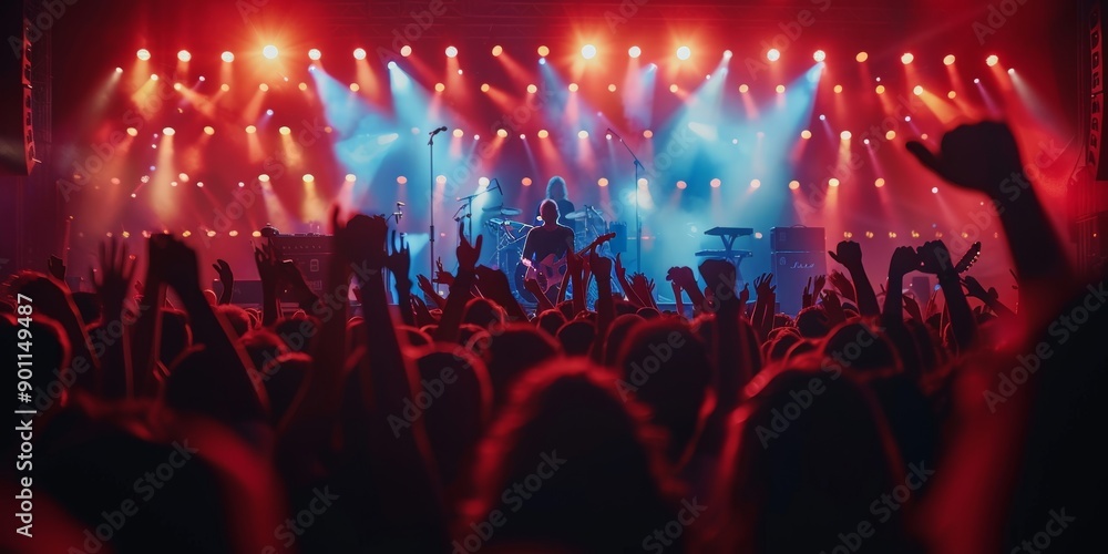 Concert crowd at a music festival in front of a live stage. Live, rock ...