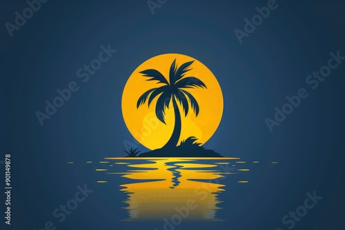 Palm Tree Silhouette on a Tropical Island at Sunset