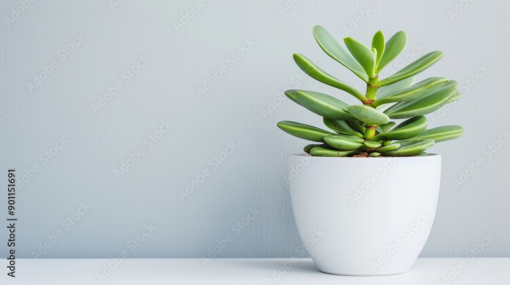 A jade plant in a minimalist white pot, signifying natural beauty and ease in a simple, elegant setting, with jade leaves catching the light A jade plant in a minimalist white pot, signifying natural beauty and ease in a simple, elegant setting, with jade leaves catching the light