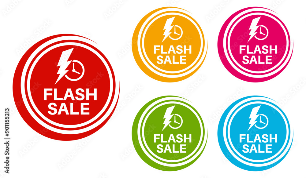 Obraz premium set trendy colorful flash sale labels icon. promotional fast sale sign labels template design vector illustration