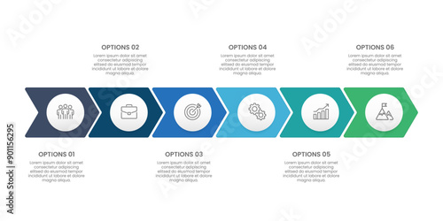 Business Infographic Presentation. 6 steps to company success. Marketing, Timeline and Milestone. Vector illustration.