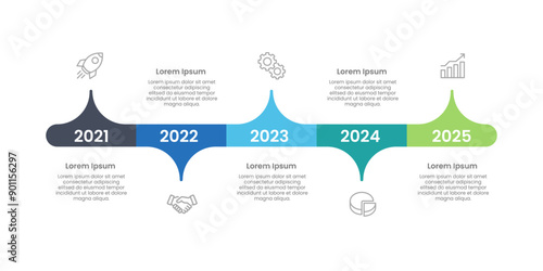 Business infographic 5 important events to success. Timeline, Milestone, Annual report, Business presentation template. Vector illustration.
