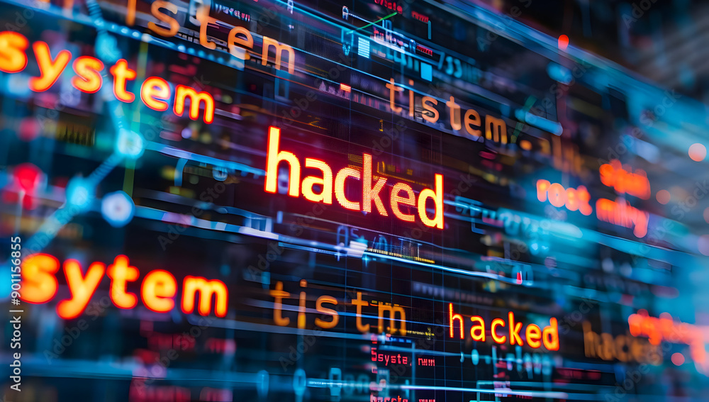 Digital representation of a hacked system with various code and alerts, emphasizing cybersecurity vulnerabilities and threats. Digital representation of a hacked system with various code and alerts, emphasizing cybersecurity vulnerabilities and threats.