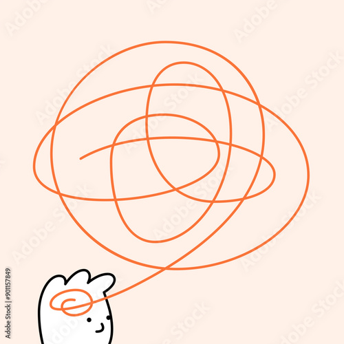 Man thinking about pasta illustration. Modern spaghetti background. Vector noodle and ramen design concept. Creative art for italian, asian, chinese, japanese restaurant, cafe, bar