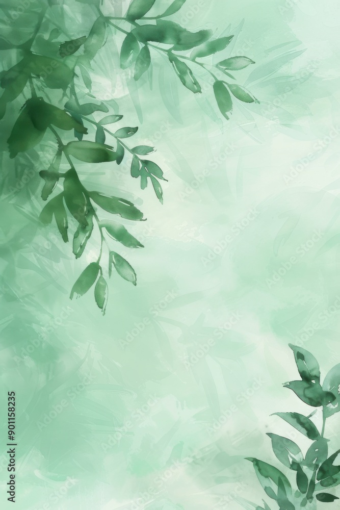 Lush green leaves cascading against a soft mint vertical background in nature's serenity Lush green leaves cascading against a soft mint vertical background in nature's serenity
