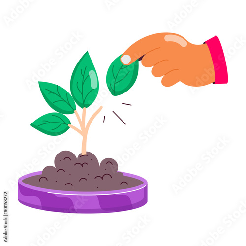 A flat sticker of lucking leaf with hand

