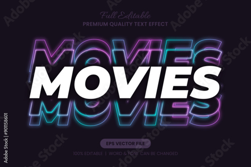 Movies Neon Stacked Gradient Editable Text Effect, Font Graphic Style