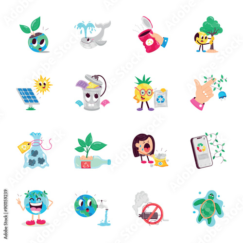 Basic RGBCollection of Comic Style Recycling Stickers 

