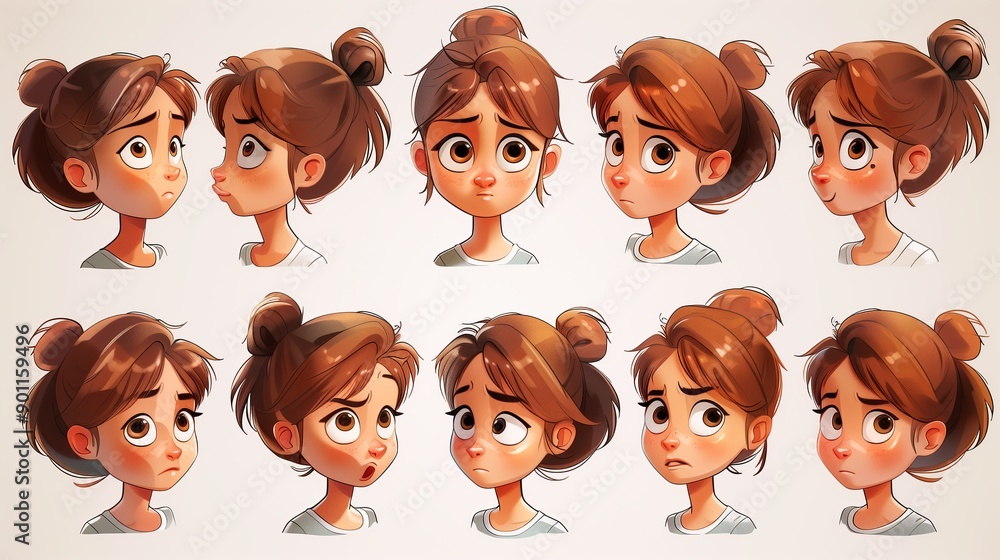 Cute Girl Emoji Sheet with Different Emotions and Dynamic Poses Cute Girl Emoji Sheet with Different Emotions and Dynamic Poses