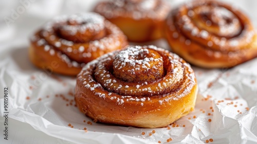 Wallpaper Mural Freshly baked cinnamon buns dusted with powdered sugar, beautifully arranged against a blurred background Torontodigital.ca