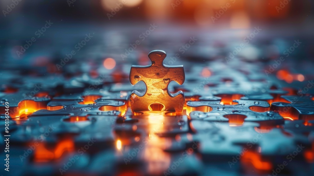 A close-up view of a single puzzle piece illuminated by soft light, symbolizing completion and connection. A close-up view of a single puzzle piece illuminated by soft light, symbolizing completion and connection.
