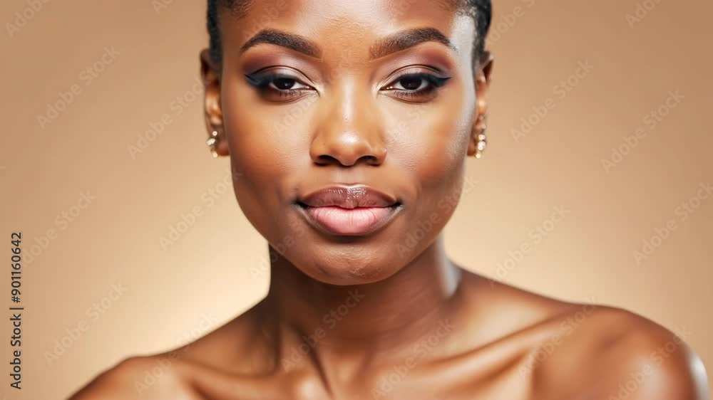 African American or black woman with radiant skin smiling at camera, beauty and skincare commercial African American or black woman with radiant skin smiling at camera, beauty and skincare commercial