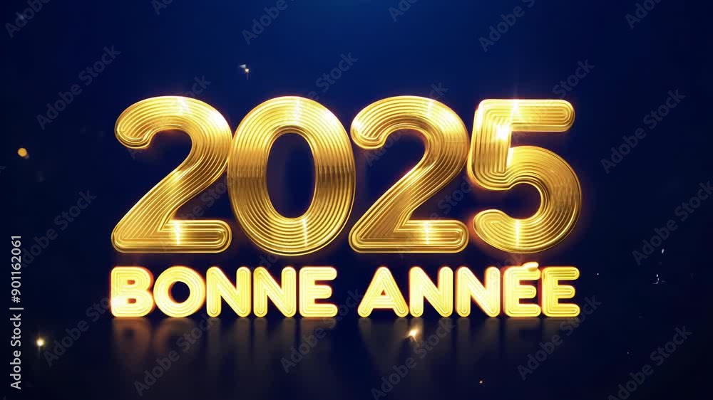 Golden 3D '2025 Bonne Année' Text Animation with Reflective Effects