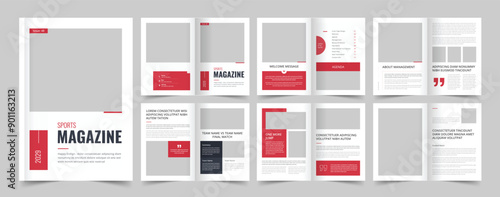 Sports Magazine Layout With Red Accents