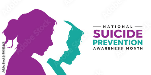National Suicide Prevention Awareness Month. Women. Great for cards, banners, posters, social media and more. White background.