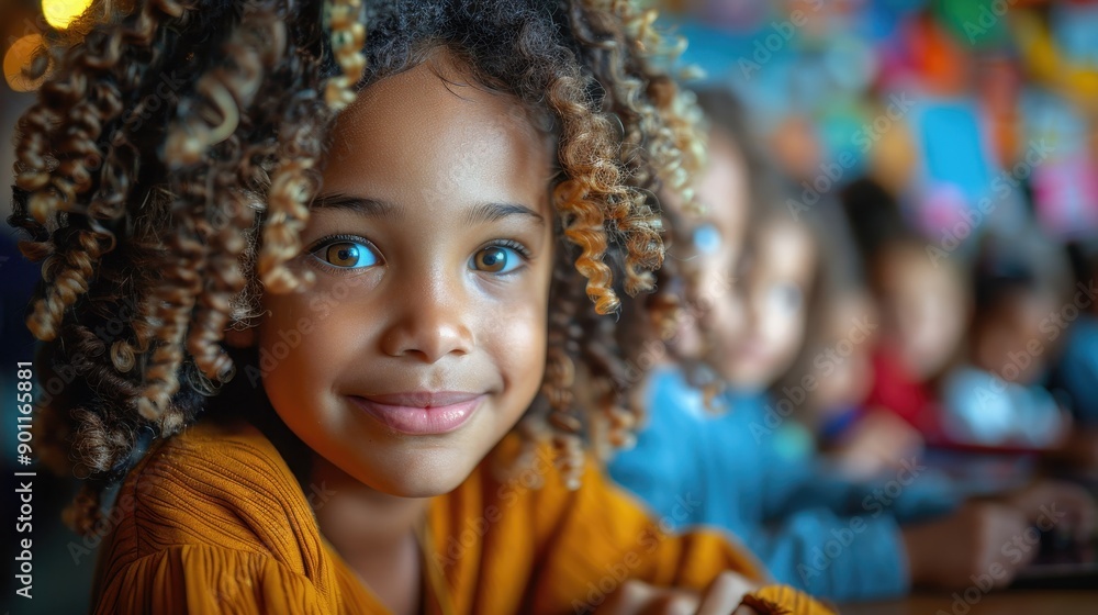 Smiling Child Engaged in Interactive Learning Activity Smiling Child Engaged in Interactive Learning Activity